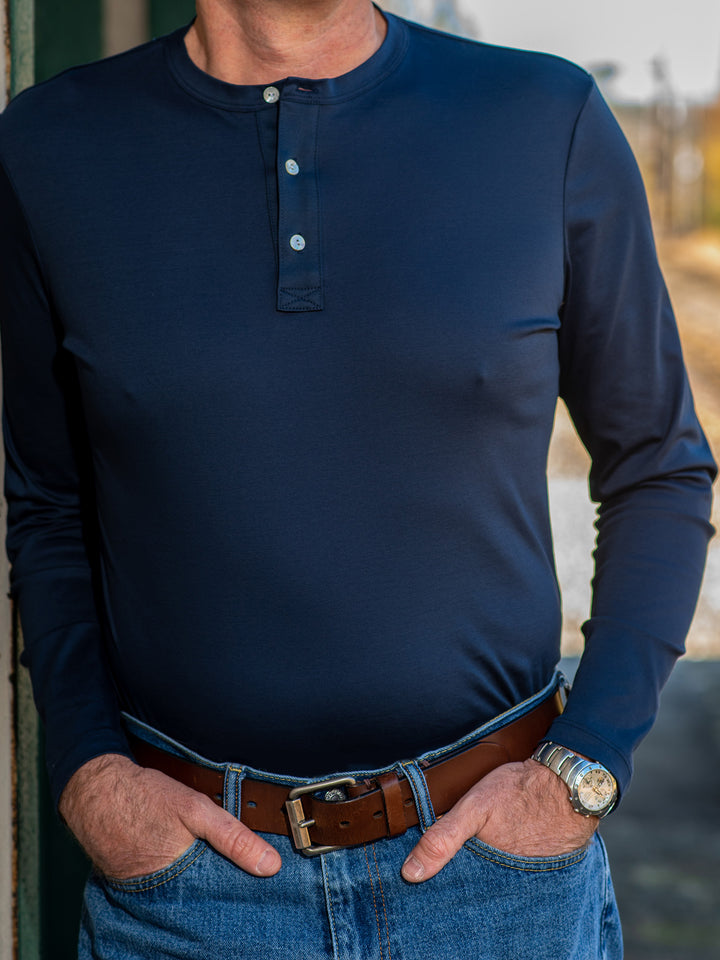 luxury henley shirt with extra long sleeves - Broadyarns